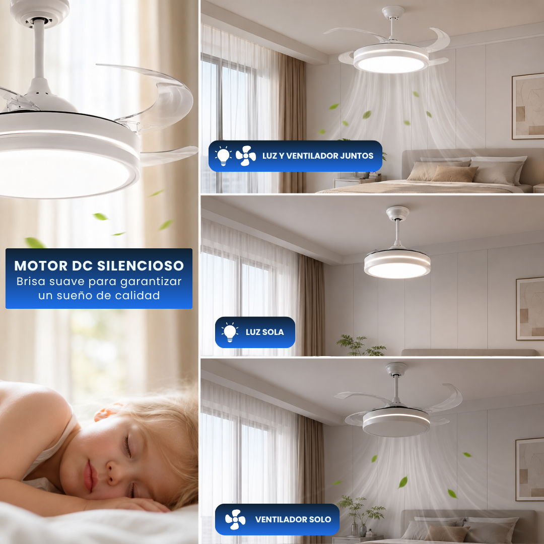 Ventilador Retráctil de Techo con Luz Regulable