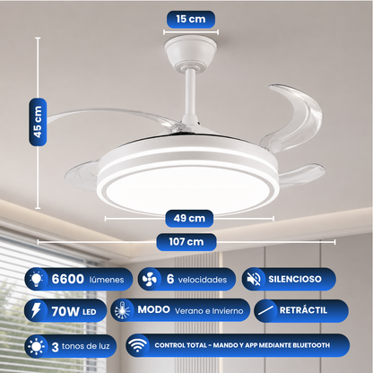 Ventilador Retráctil de Techo con Luz Regulable